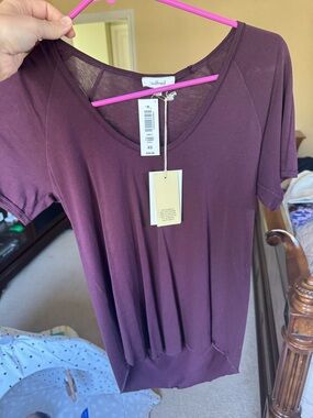 Wilfred Short Sleeve Scoop Neck Top in Deep Plum